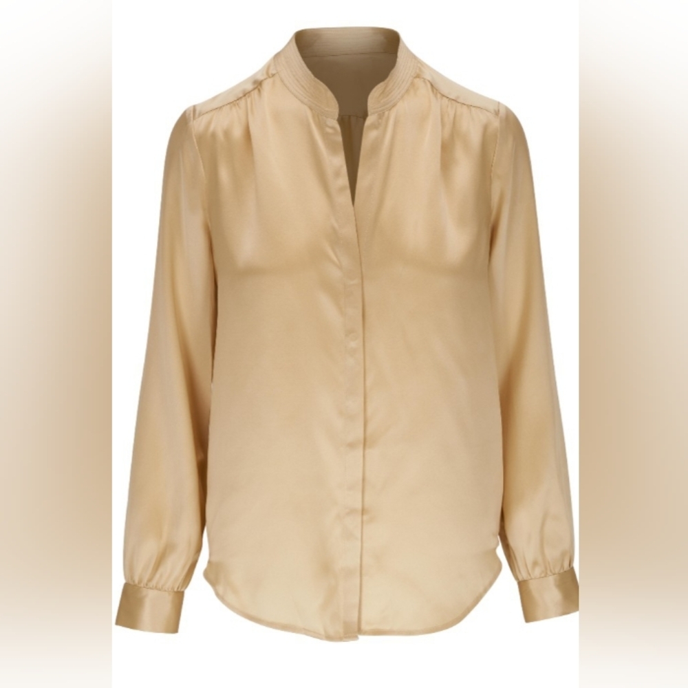 $375 Ivory L'Agence Bianca Marzipan Silk V-Neck Blouse New With Tags  XL